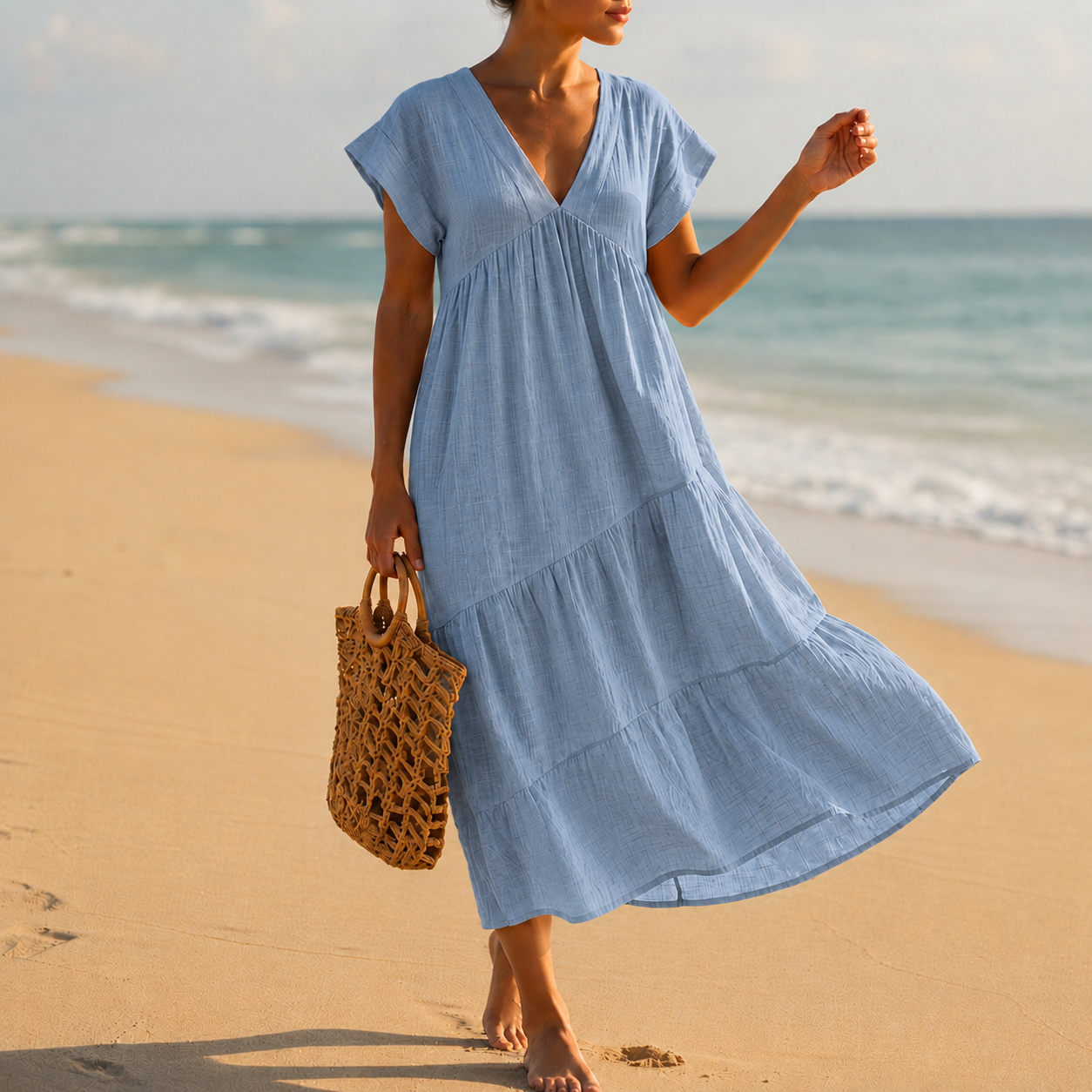 Estepona Tiered V-Neck Midi Dress