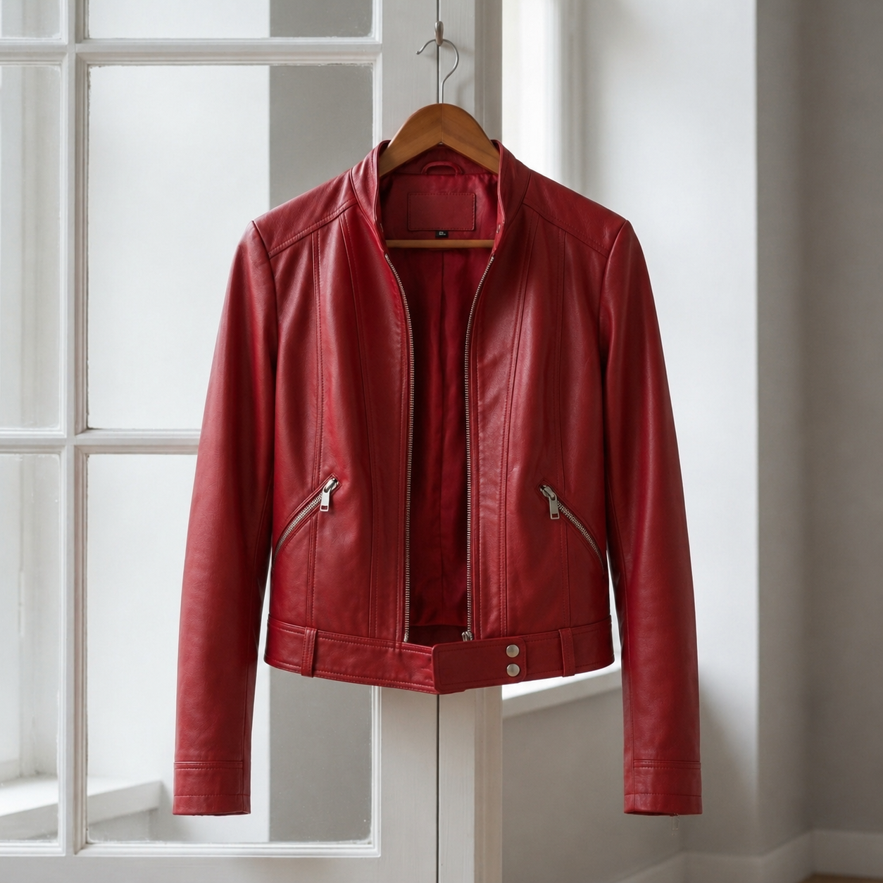 Moto High-Collar Leather Jacket
