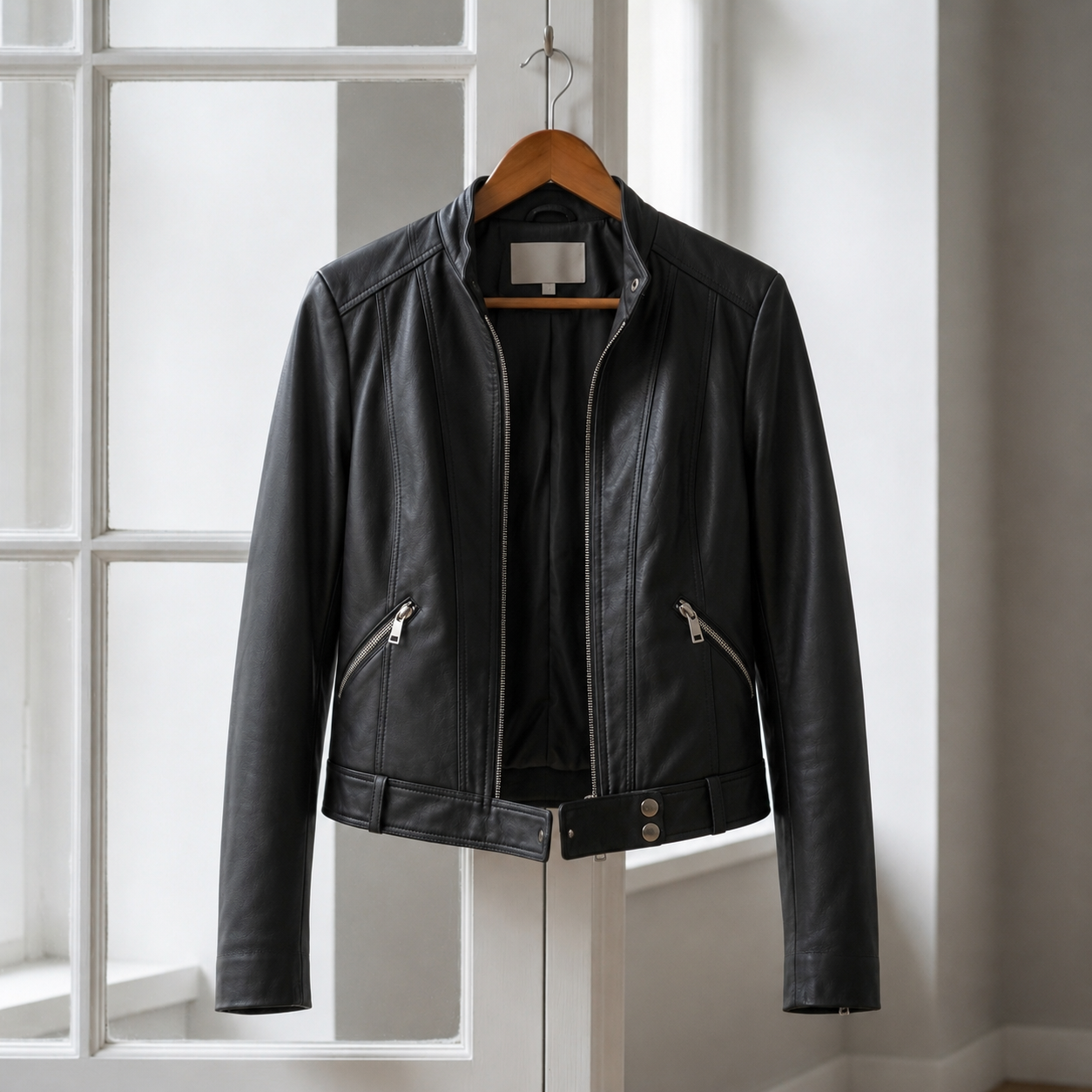Moto High-Collar Leather Jacket
