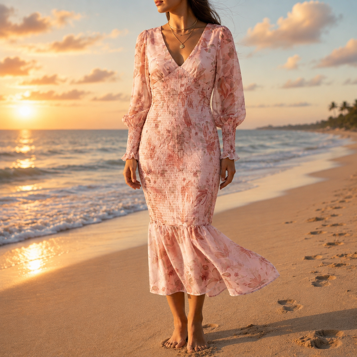 Polignano Floral Ruffle Midi Dress