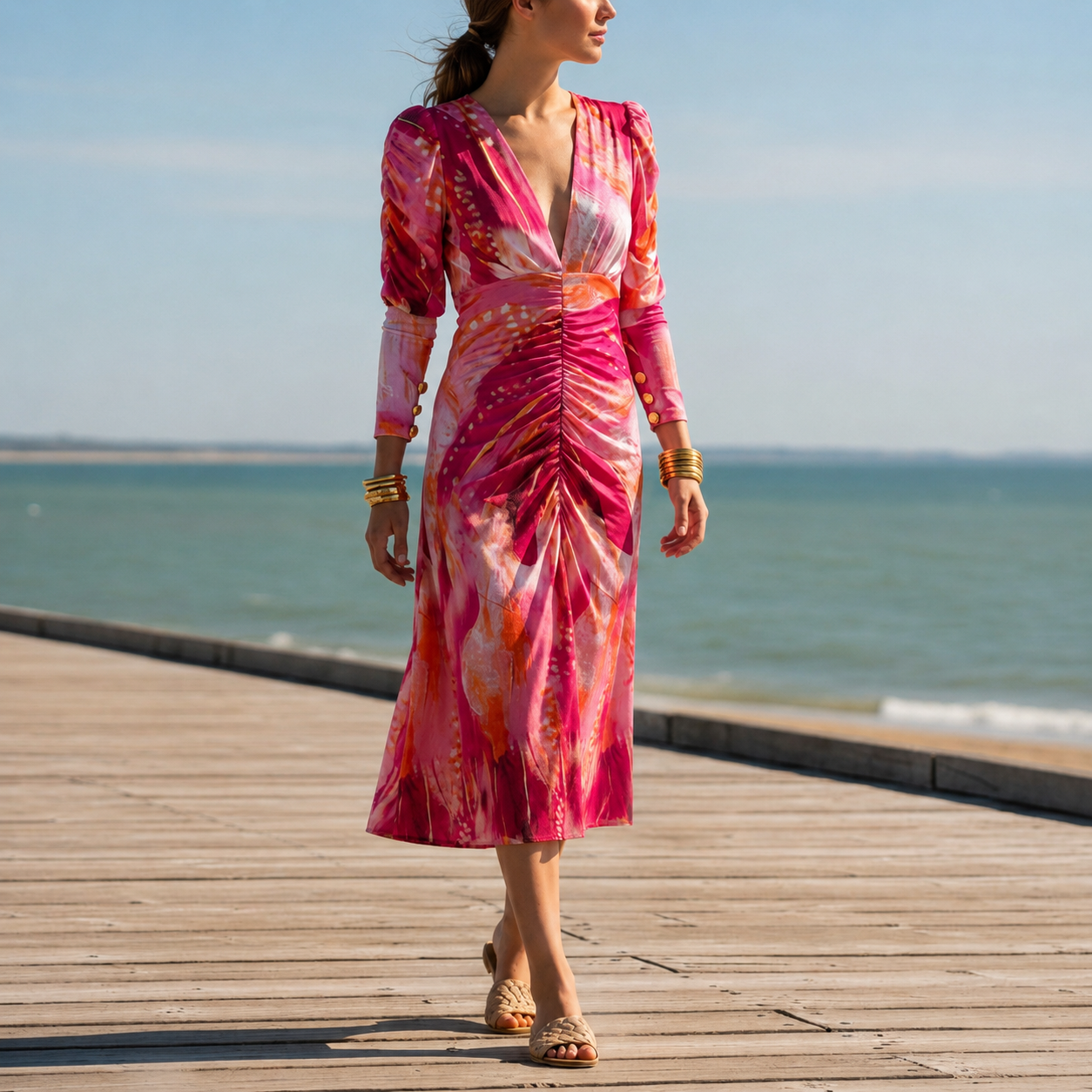 Salamanca Ruched Print Midi Dress