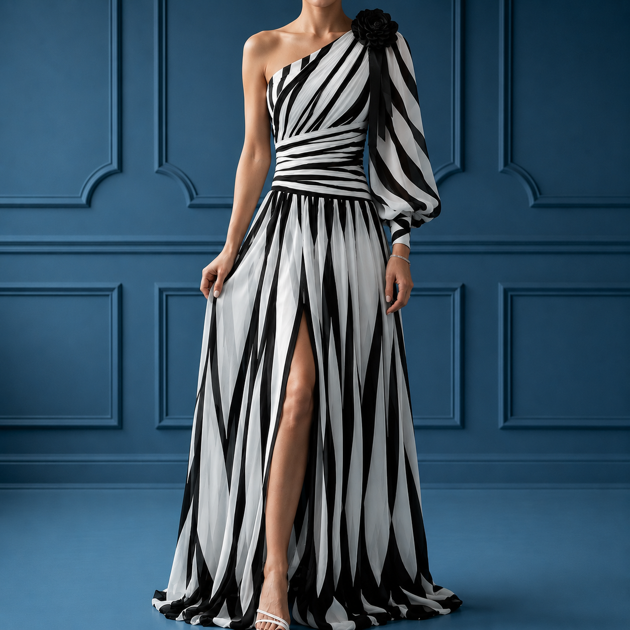 Comillas Striped One-Shoulder Maxi Dress