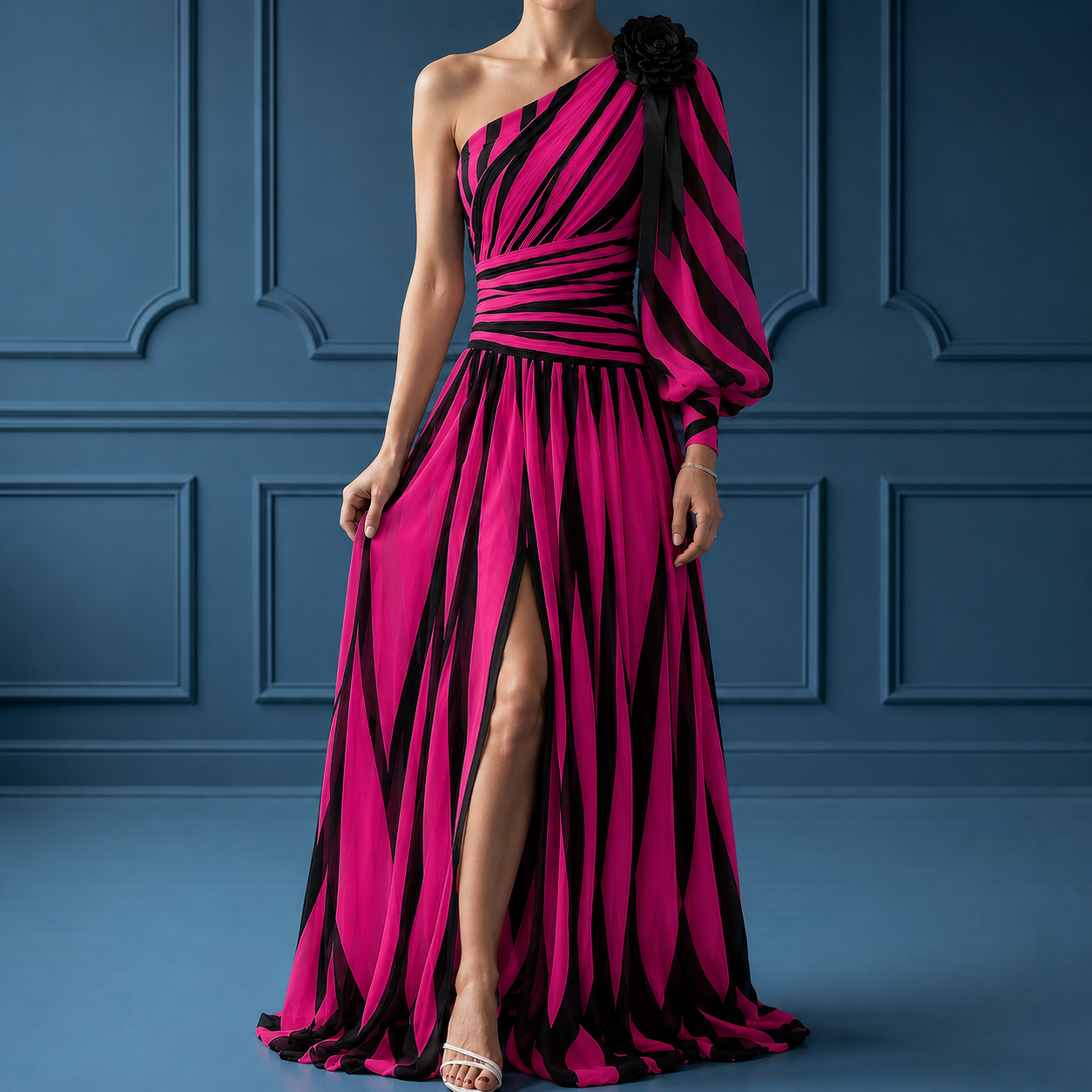 Comillas Striped One-Shoulder Maxi Dress