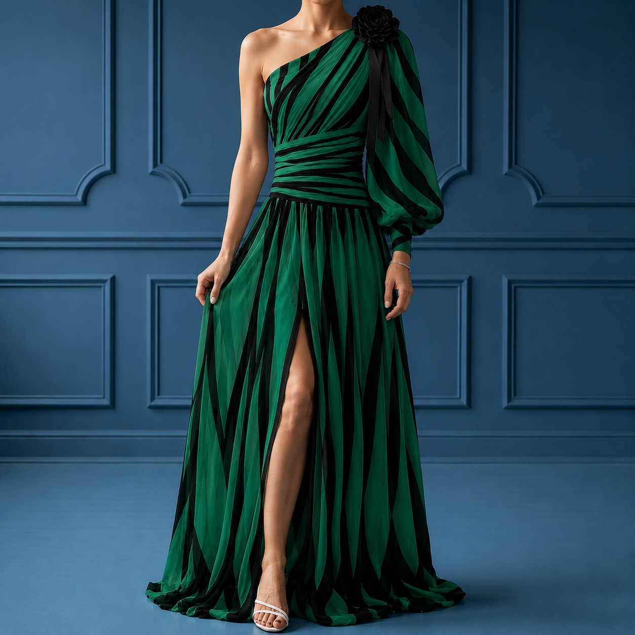 Comillas Striped One-Shoulder Maxi Dress