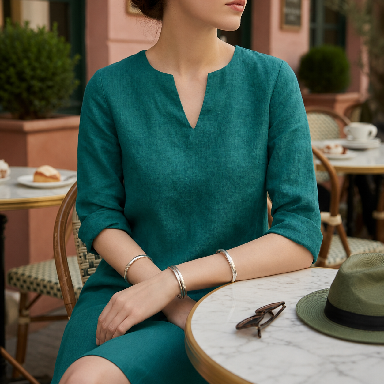 Sorrento Women's V-Neck Linen Midi Dress