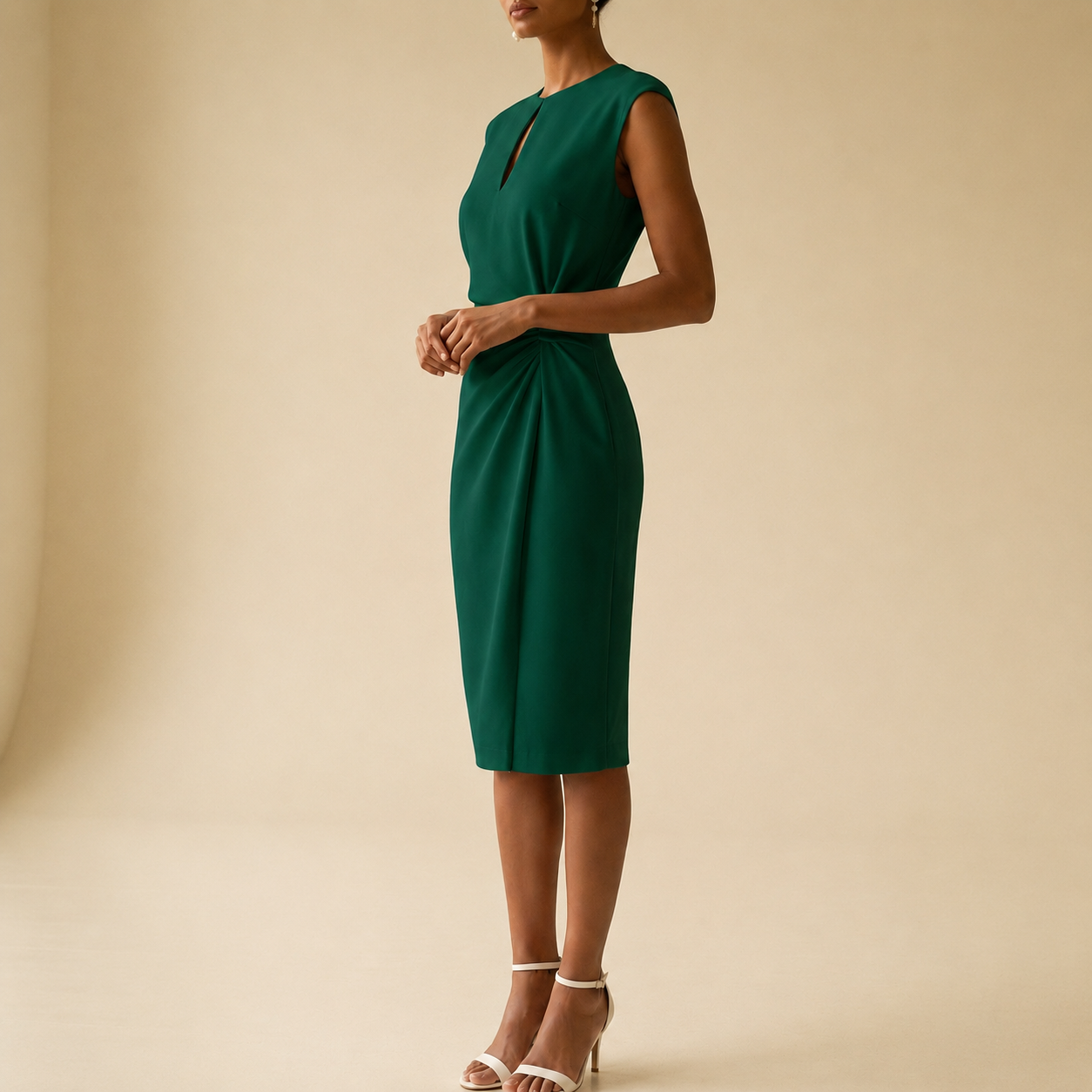 Olhao Keyhole Ruched Midi Dress