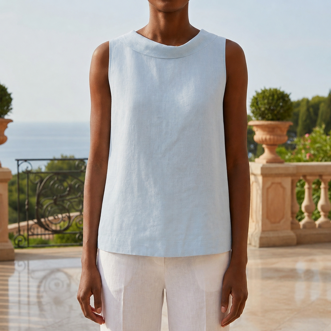 Milano Roll Collar Sleeveless Top