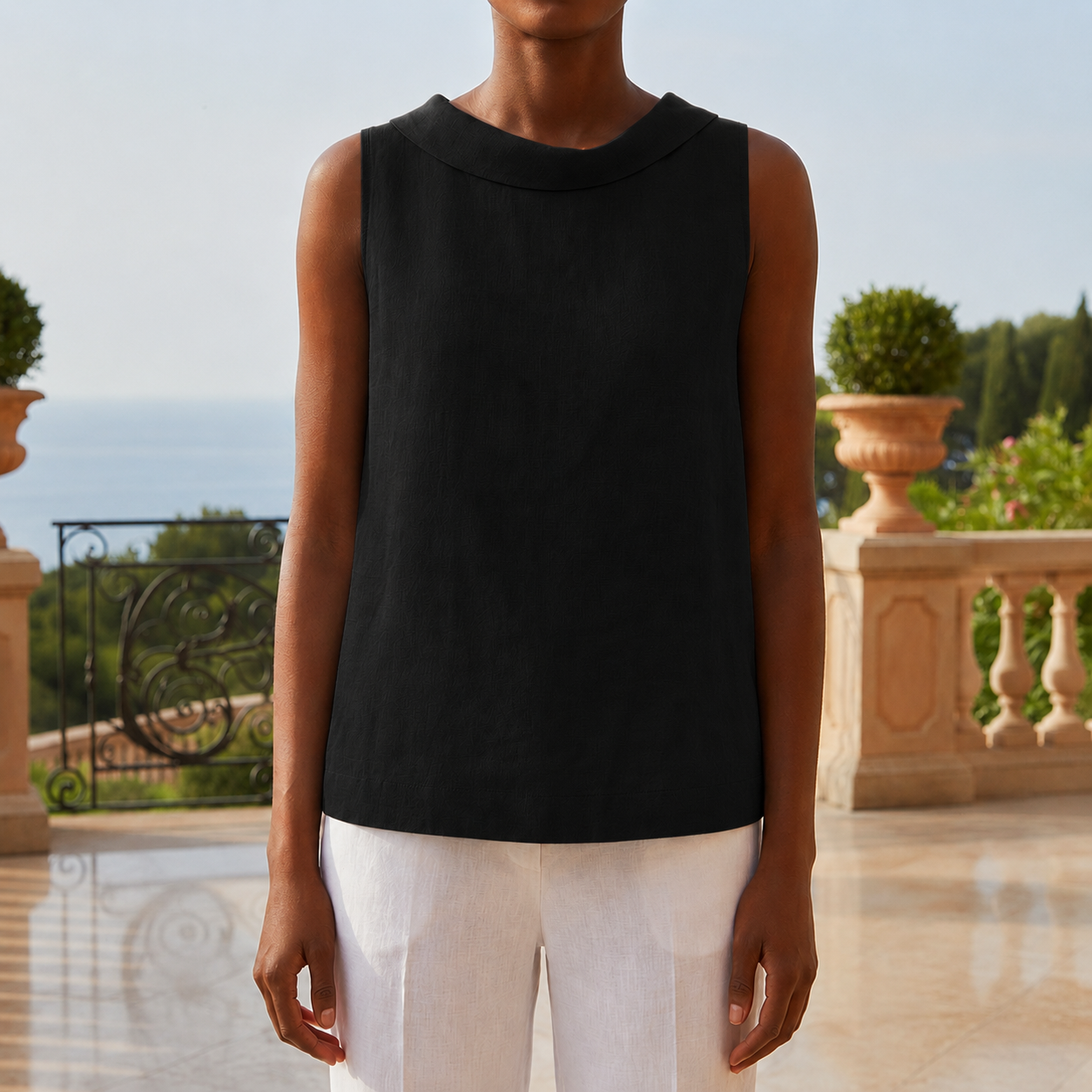 Milano Roll Collar Sleeveless Top