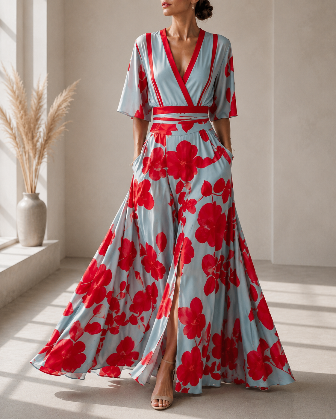 Valentina Twist Front V-Neck Maxi Dress