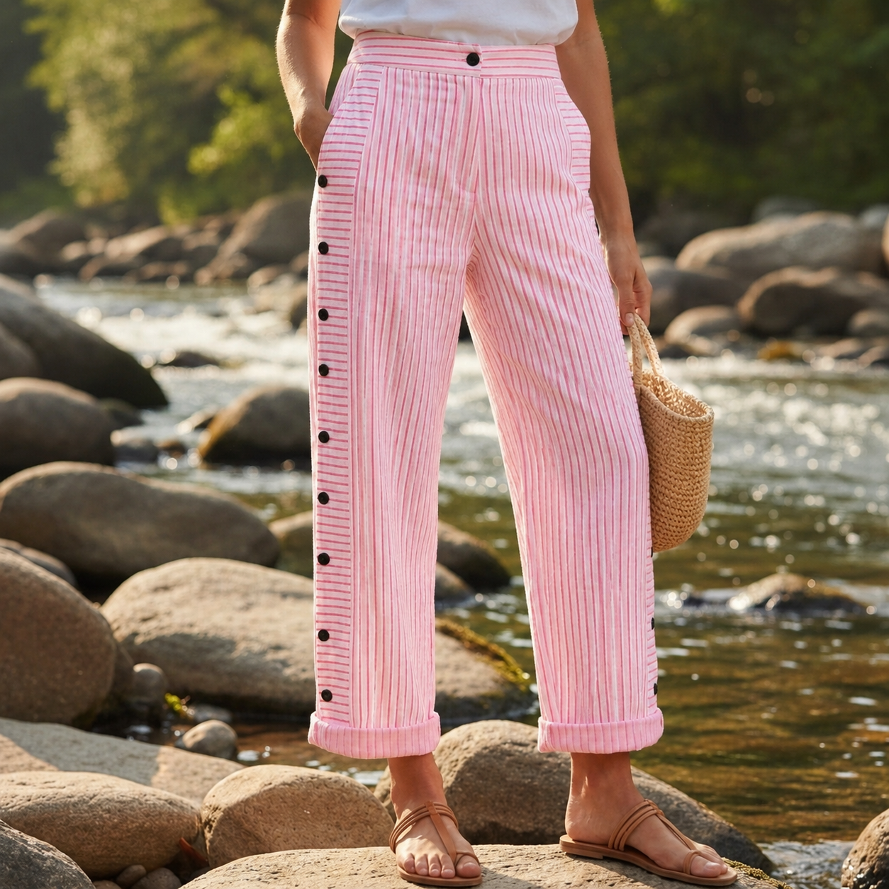 Nerja Stripe Panel Button Detail Trousers