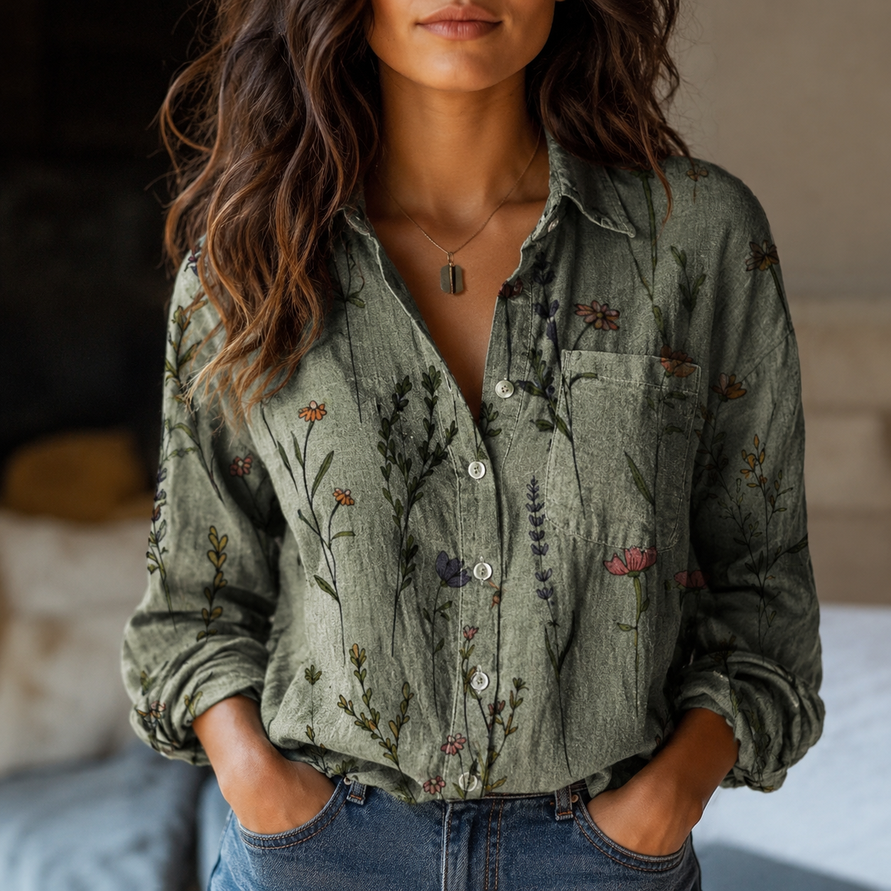 Mallorca Print Button-Up Blouse