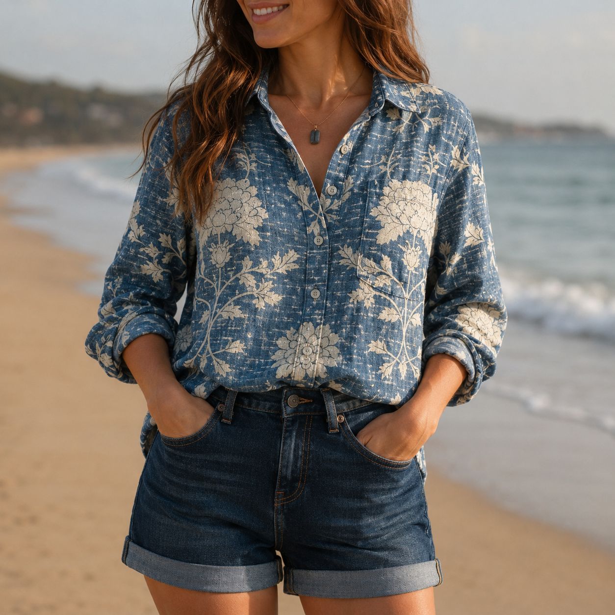 Mallorca Print Button-Up Blouse