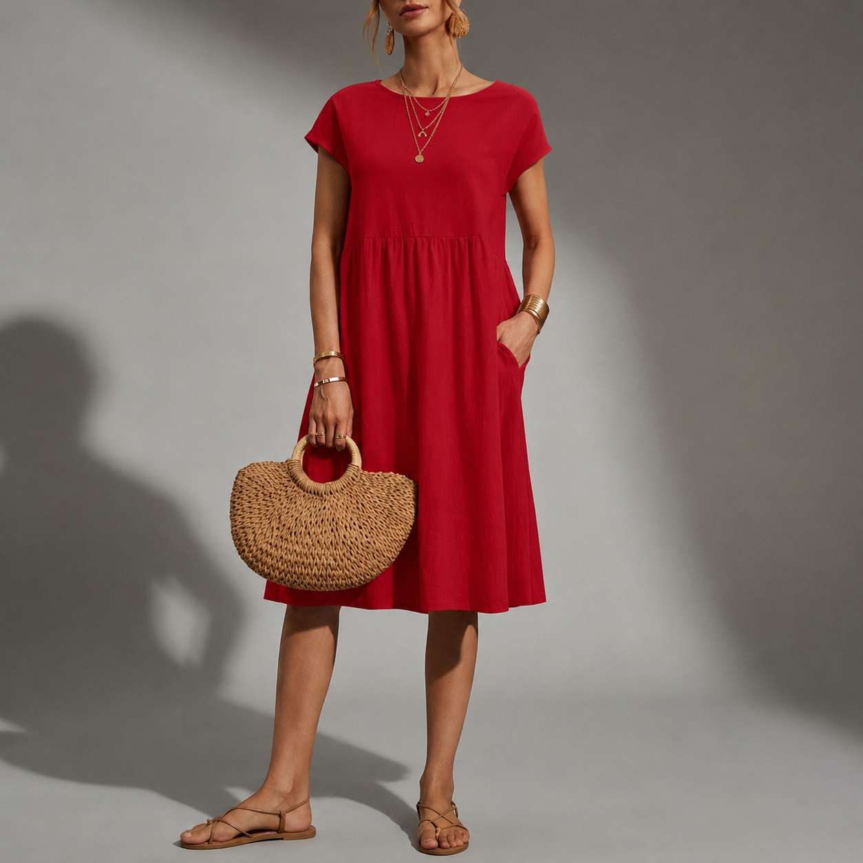 Breezy Cap-Sleeve Midi Dress