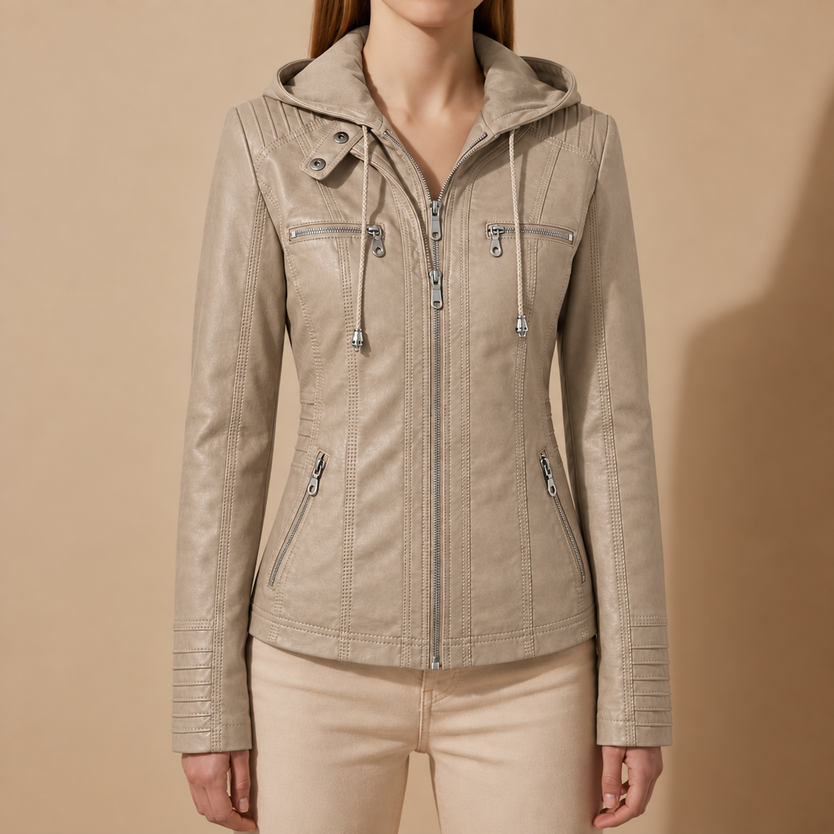 Trogir Hooded Faux Leather Jacket