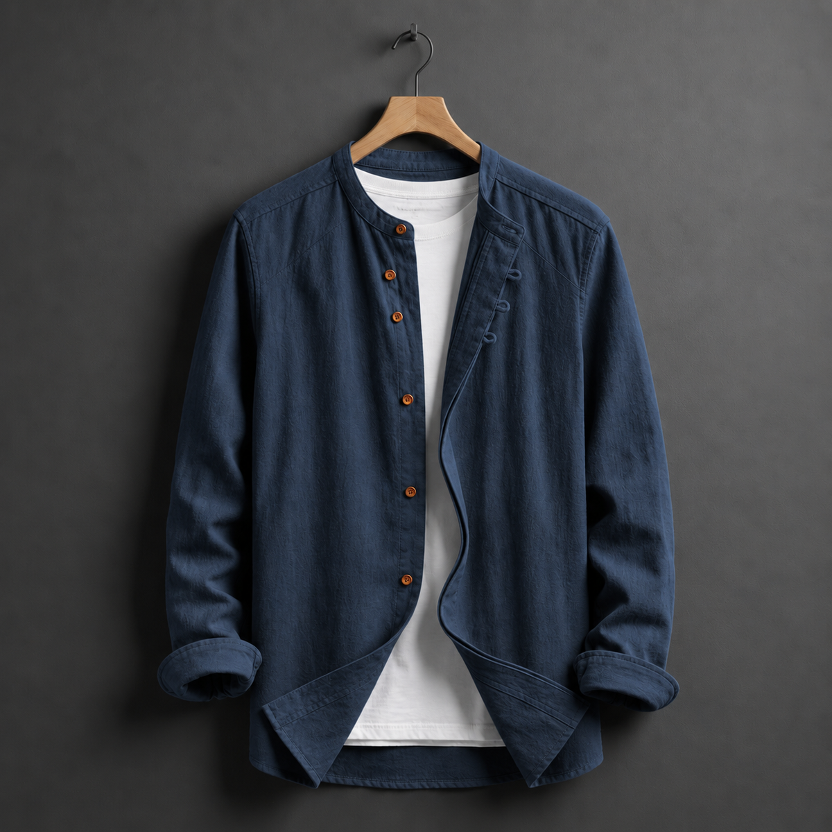 Lacoste Mandarin Collar Linen Shirt