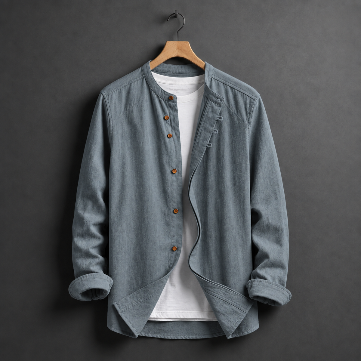 Lacoste Mandarin Collar Linen Shirt