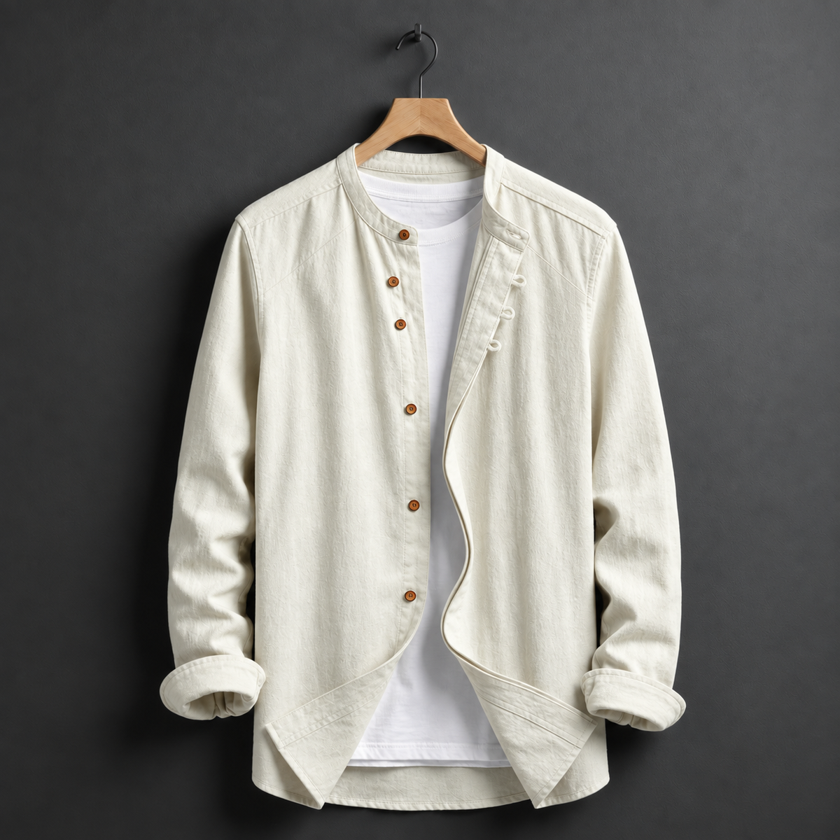 Lacoste Mandarin Collar Linen Shirt
