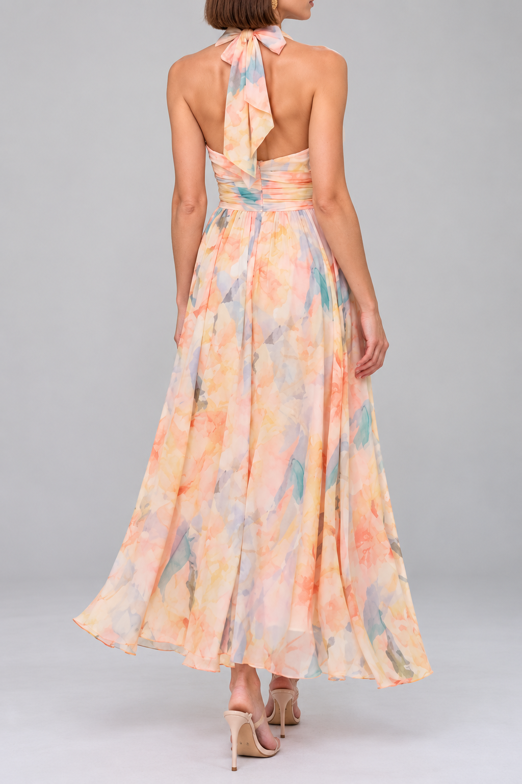 Uzes Halter Watercolor Maxi Dress