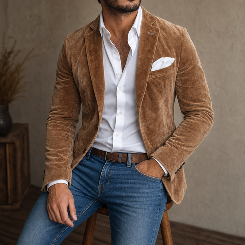 Aix Tailored Suede Blazer in Light Brown