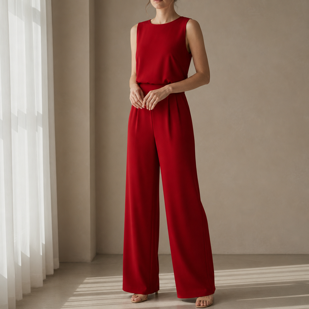 Alberobello Sleeveless Wide Leg Jumpsuit in Red