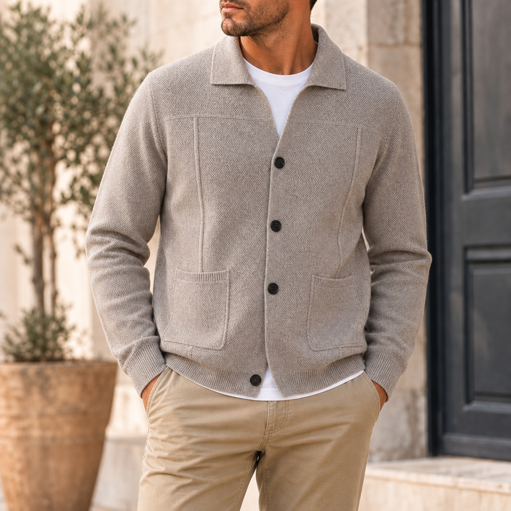 Amarante Cashmere Knit Cardigan in Beige