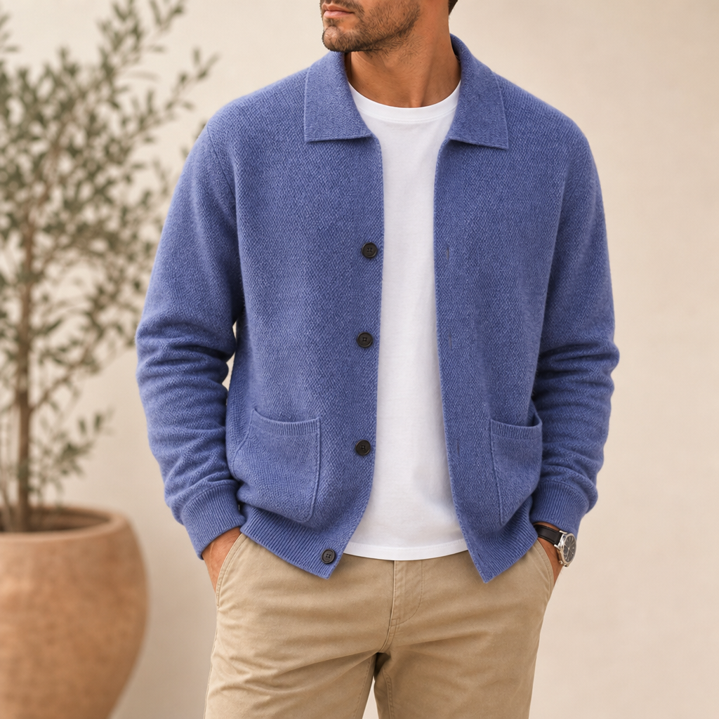 Amarante Cashmere Knit Cardigan in Sea Blue