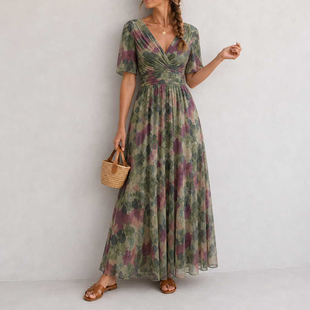 Amorgos Chiffon Wrap Maxi Dress in Green