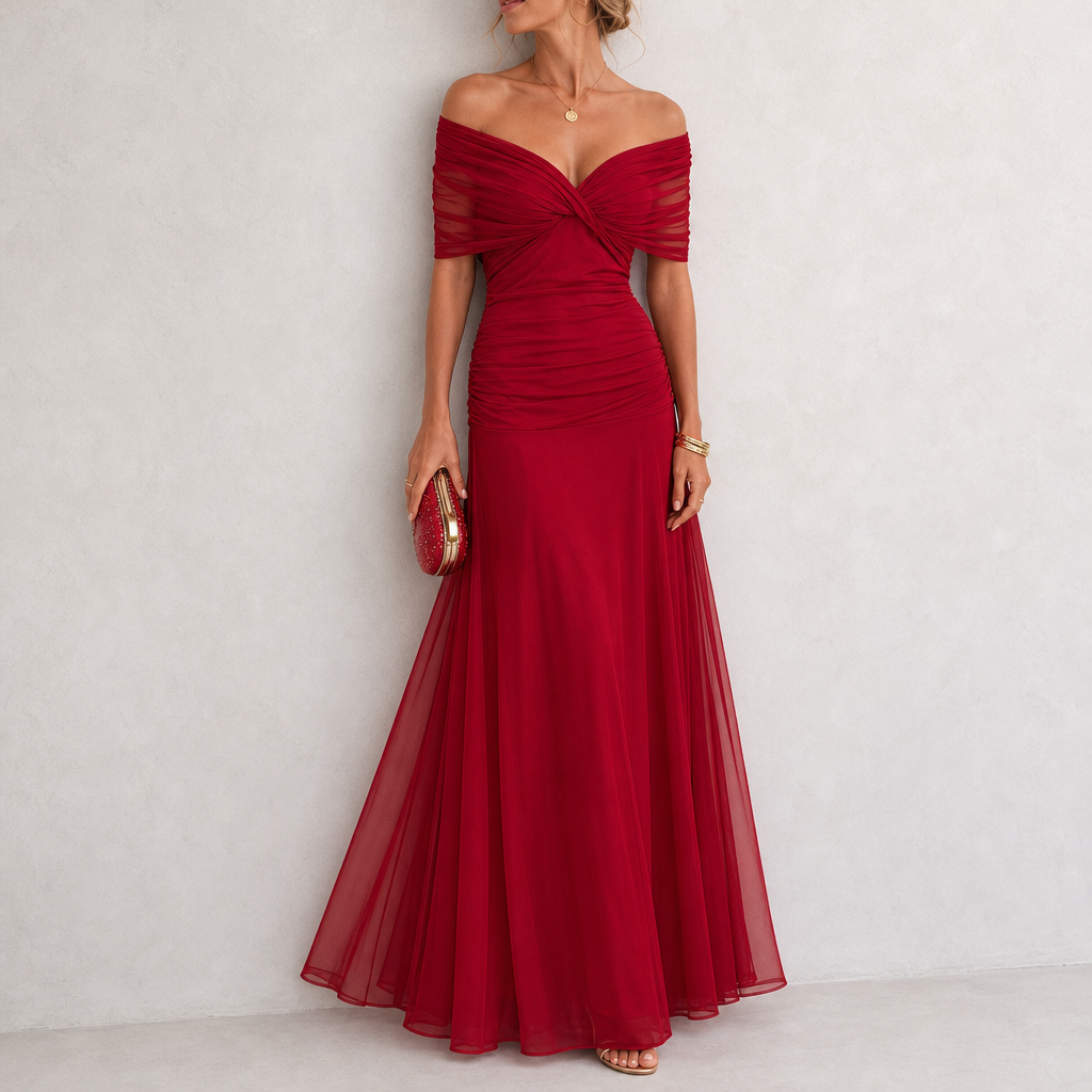 Amorgos Chiffon Wrap Maxi Dress in Red