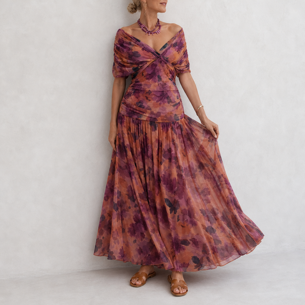 Amorgos Chiffon Wrap Maxi Dress in Brick Red