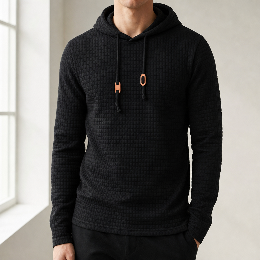 Antiparos Textured Pullover Hoodie in Black