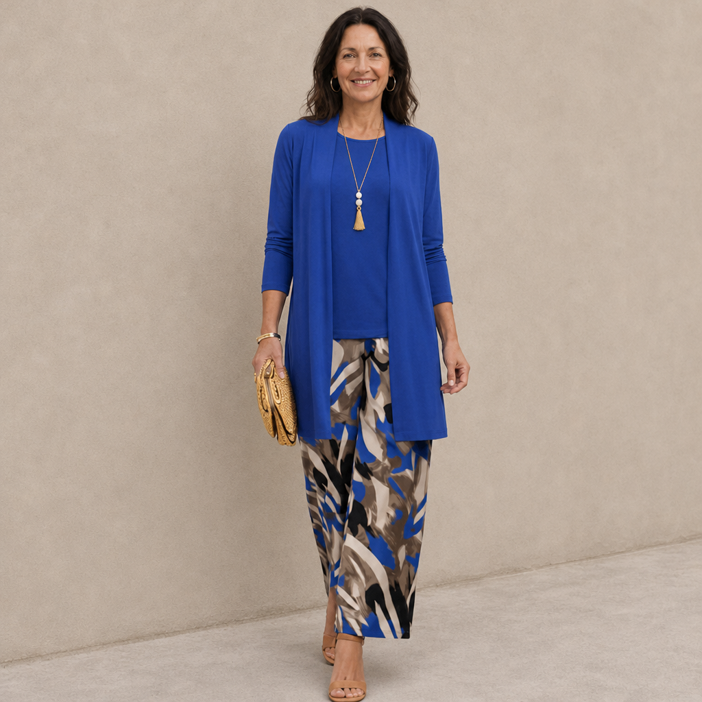 Apt Printed Three-Piece Set in Blue