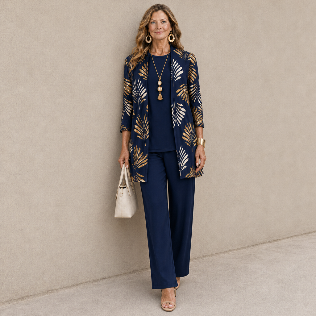 Apt Printed Three-Piece Set in Sapphire Bloom
