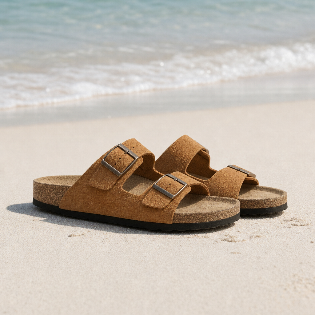 Arles Double Strap Buckle Sandals in Bronze