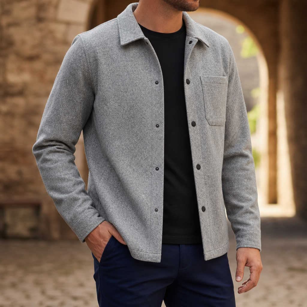 Assisi Brushed Fleece Overshirt in Gray Button-up