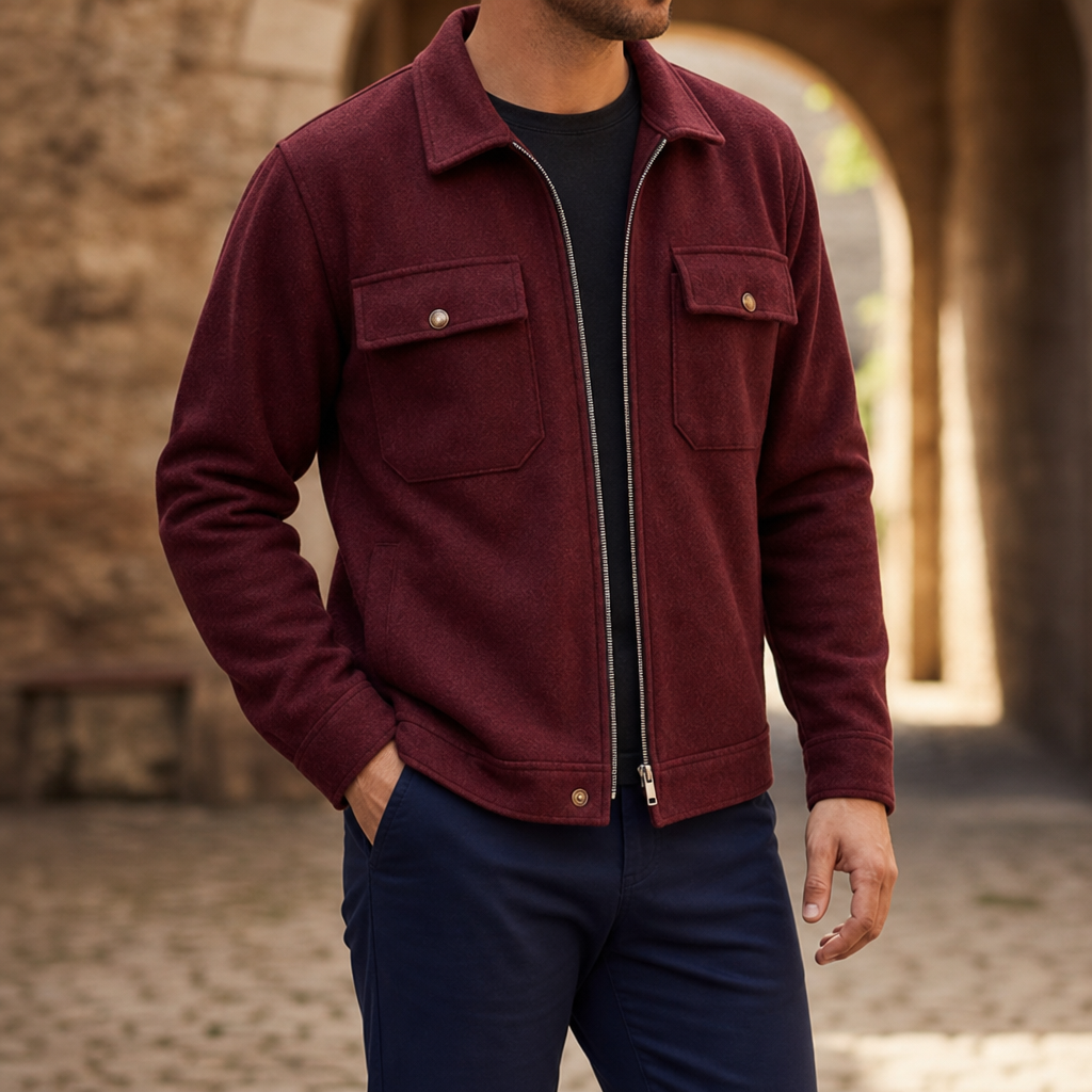 Assisi Brushed Fleece Overshirt in Red