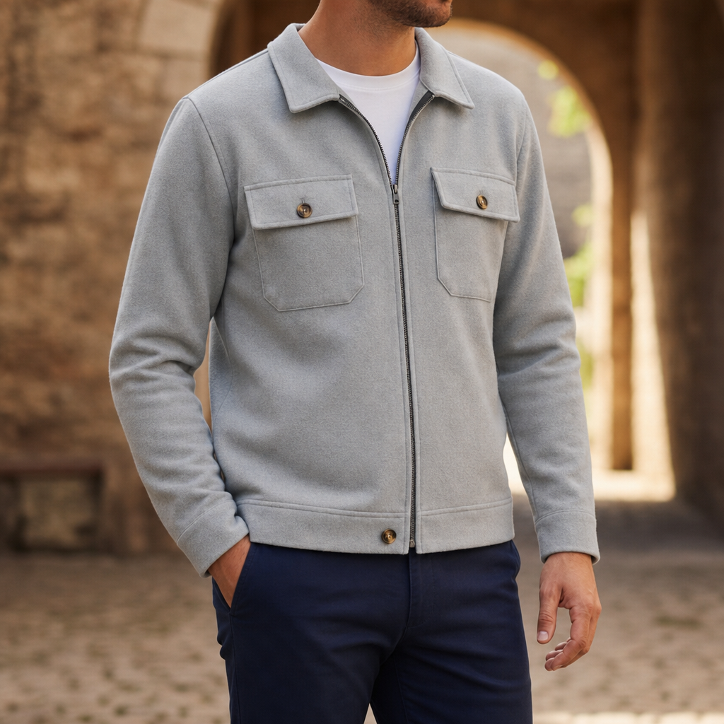 Assisi Brushed Fleece Overshirt in Gray Double Pocket