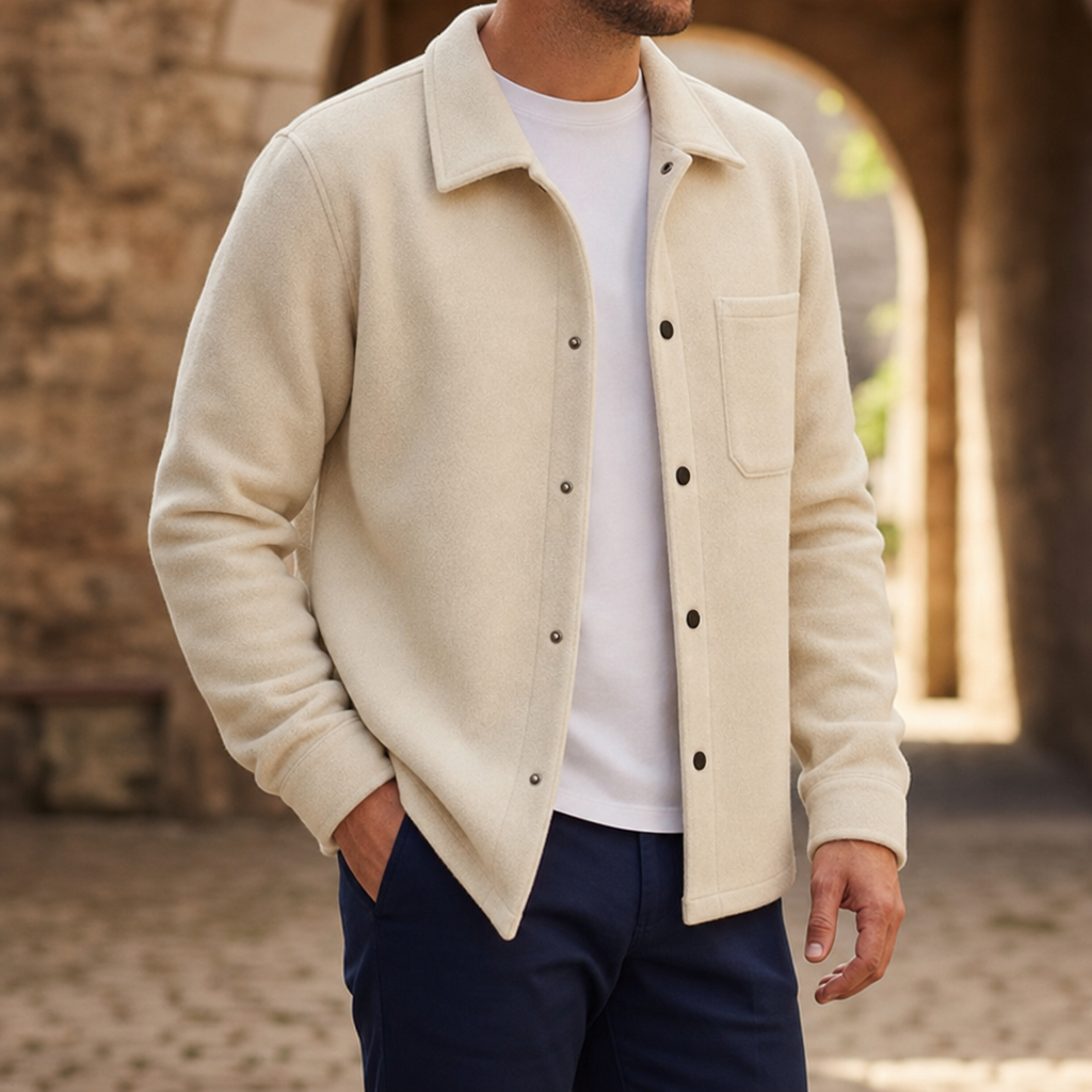 Assisi Brushed Fleece Overshirt in Cream