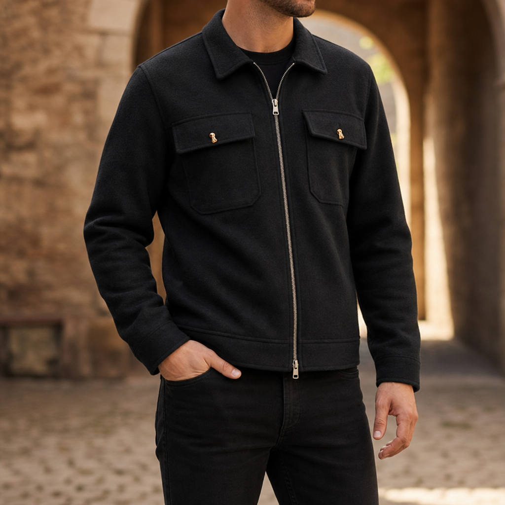 Assisi Brushed Fleece Overshirt in Black