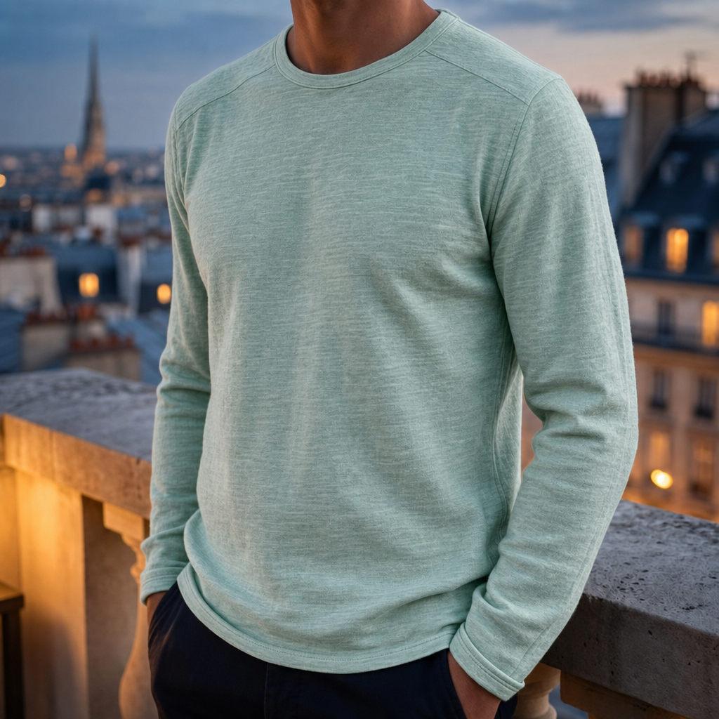 Astypalaia Textured Cotton Long-Sleeve Tee in Light Green