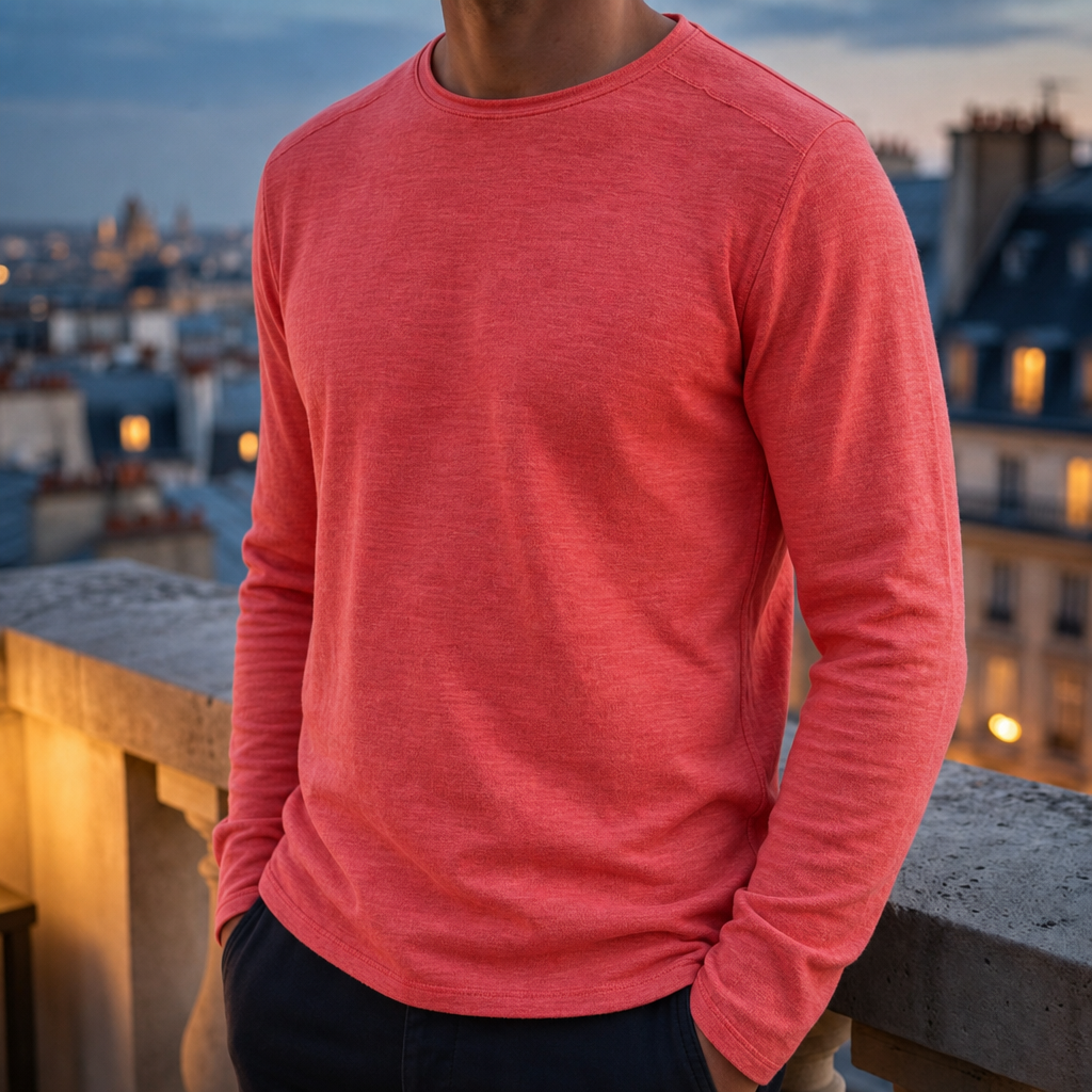 Astypalaia Textured Cotton Long-Sleeve Tee in Red