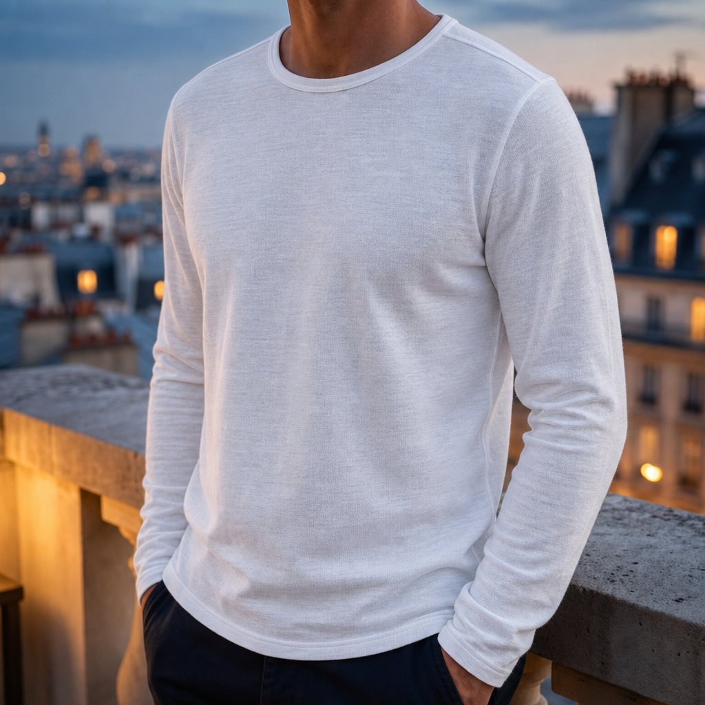 Astypalaia Textured Cotton Long-Sleeve Tee in White
