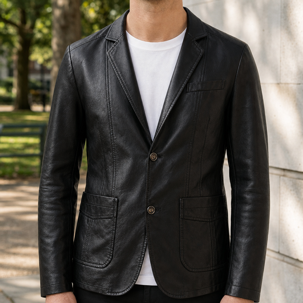 Aveiro Leather Blazer Jacket in Black