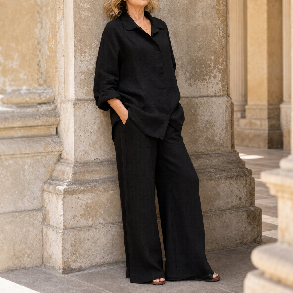 Avignon Linen Two-Piece Set in Black