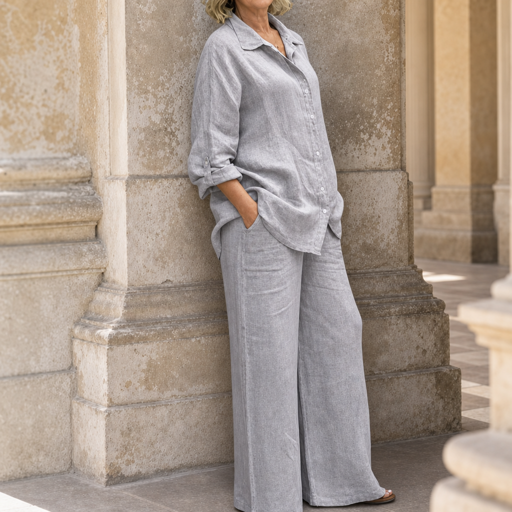 Avignon Linen Two-Piece Set in Gray