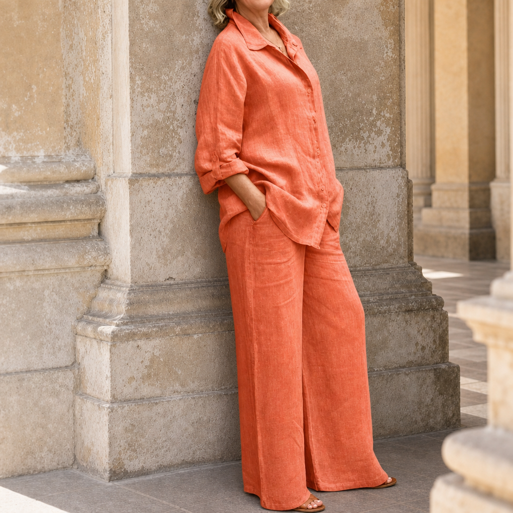 Avignon Linen Two-Piece Set in Orange
