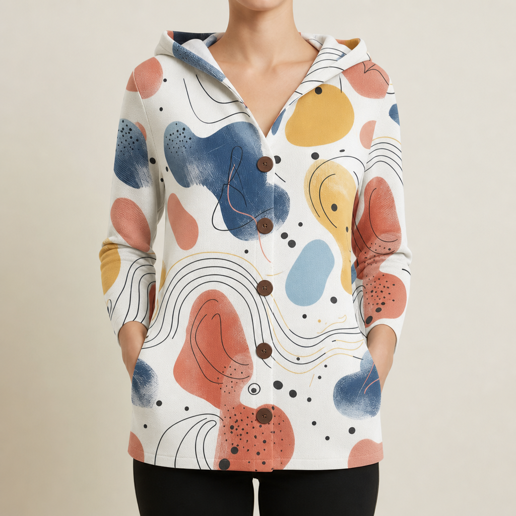 Beaulieu Abstract Hooded Cardigan in Beige