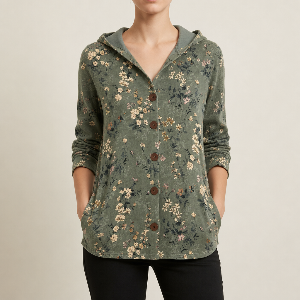 Beaulieu Abstract Hooded Cardigan in Dark Green