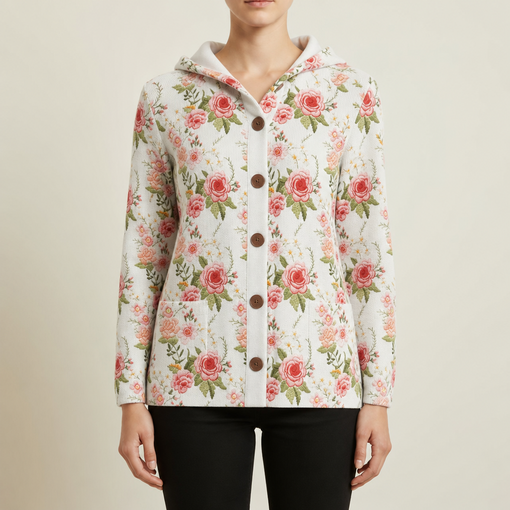 Beaulieu Abstract Hooded Cardigan in Floral White