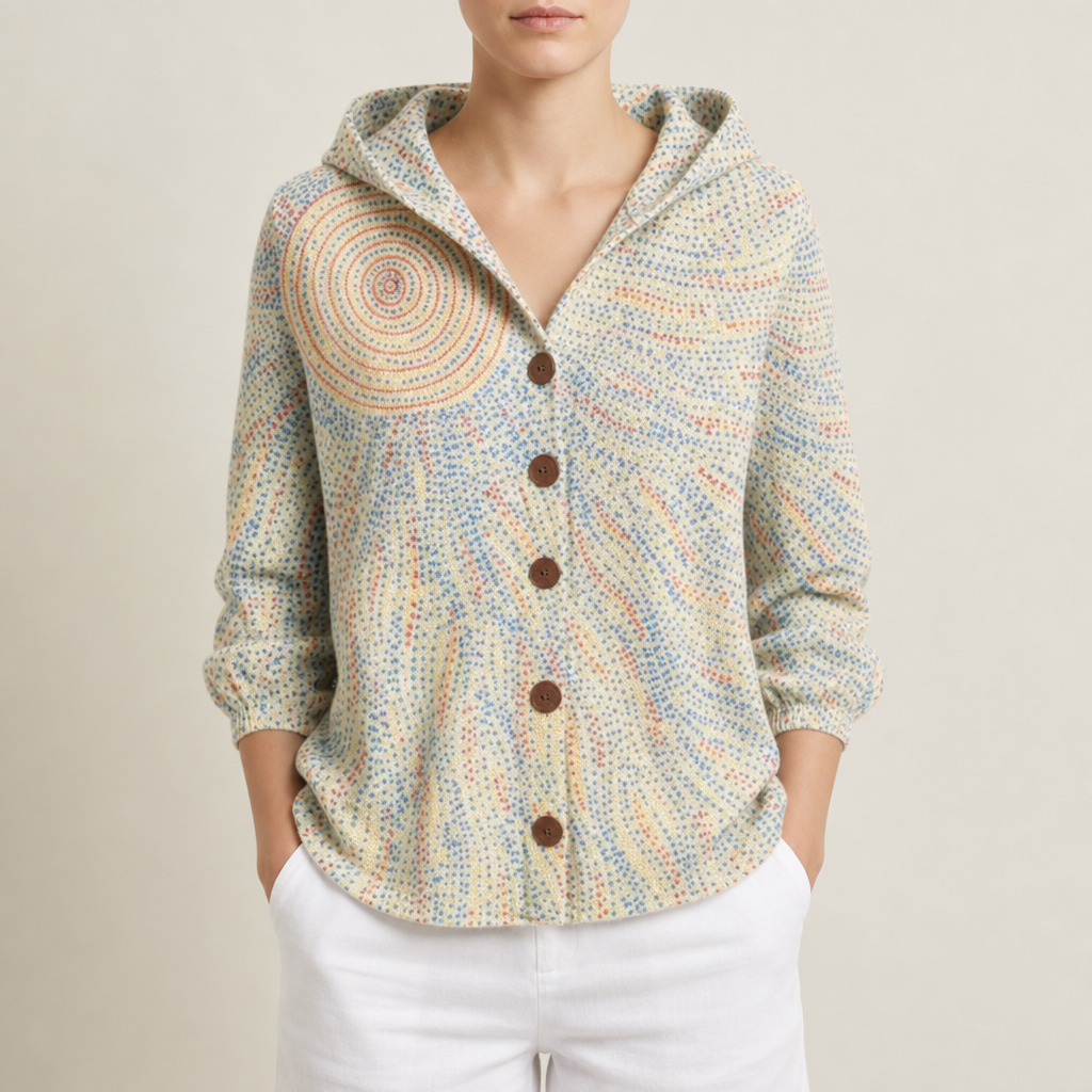 Beaulieu Abstract Hooded Cardigan in Light Yellow