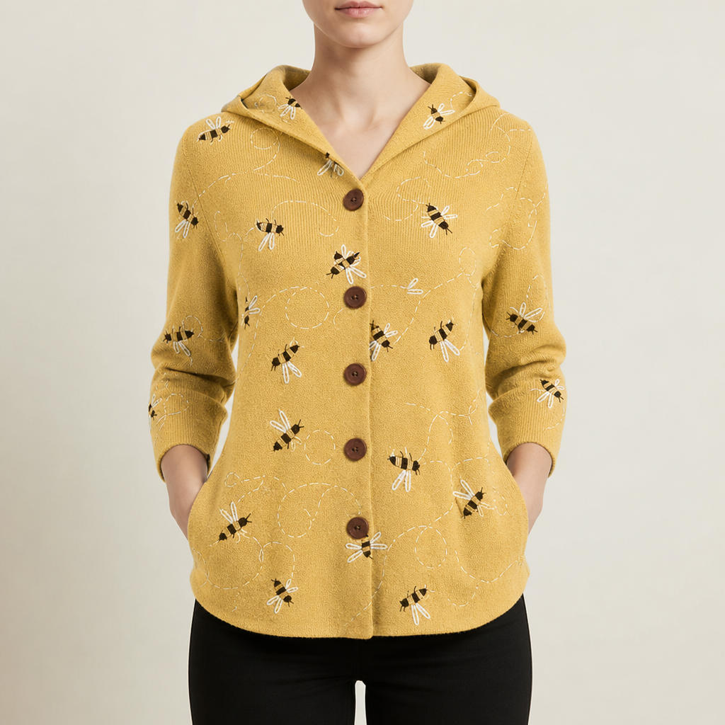 Beaulieu Abstract Hooded Cardigan in Yellow